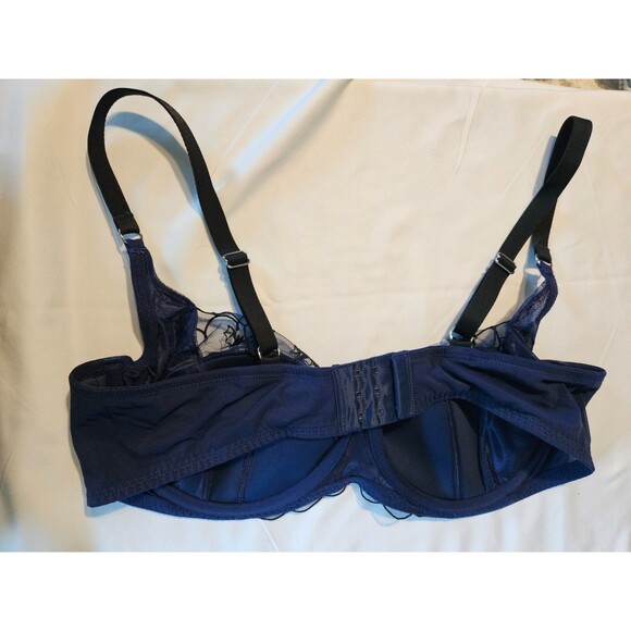 Adore Me Bra Womens 44D Black Bats on Blue Lace Mesh Balconette Underwire BAL - Picture 4 of 7